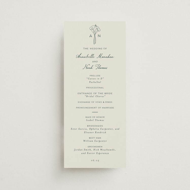"Pair of Calla Lilies" - Wedding Programs in Sage by Leah Bisch - Front