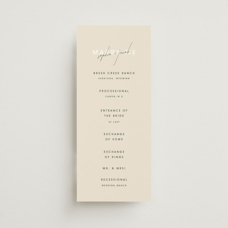 "True North" - Wedding Programs in Olive You More by Design Lotus - Front