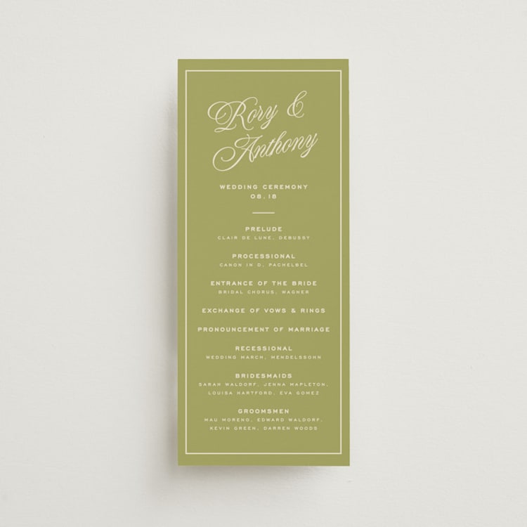 "rory" - Wedding Programs in Olive by Ellen Schlegelmilch - Front