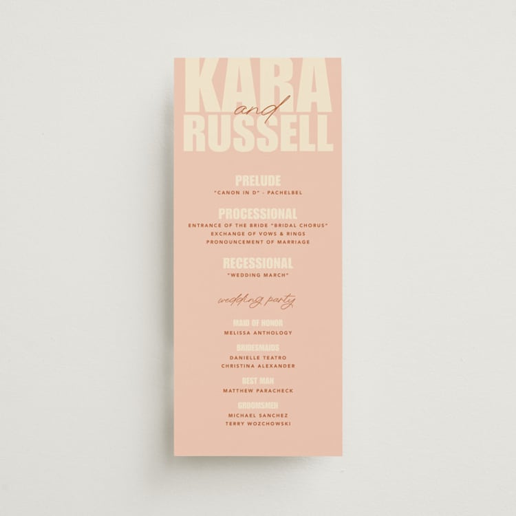 "Typographical Poster" - Wedding Programs in Blush by Stacey Day - Front