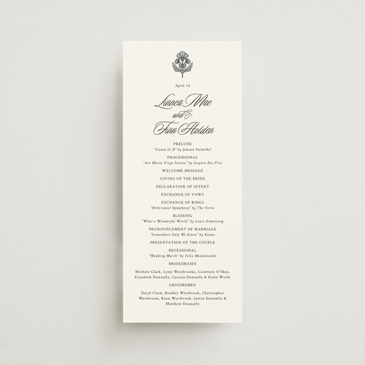 "Sophistique" - Wedding Programs in Linen by Cindy Reynolds - Front