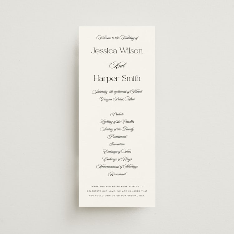 "Modern Romance" - Wedding Programs in Obsidian by Jennifer Postorino - Front