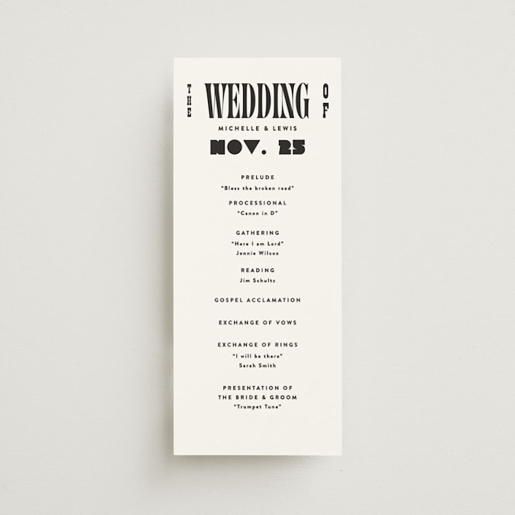 "Bold Stack" - Wedding Programs in Noir by Alethea and Ruth - Front