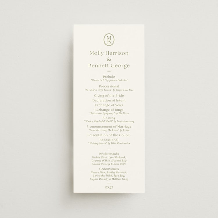 "Perriand" - Wedding Programs in Moss by Megan Davis - Front