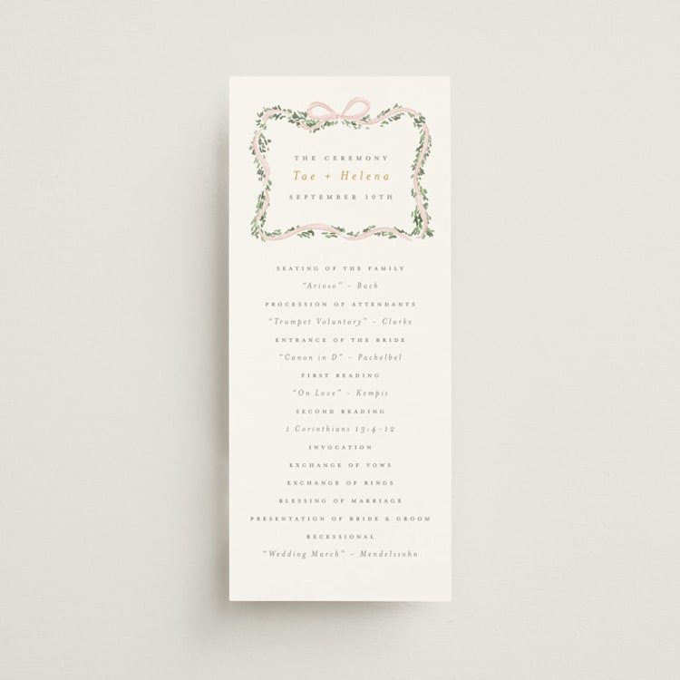 "Ribbonly Frame" - Wedding Programs in Blush by Itsy Belle Studio - Front