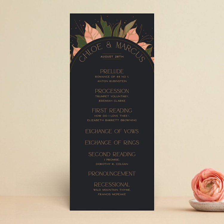 "Elegant Leaves" - Wedding Programs in Slate by GeekInk Design - Front