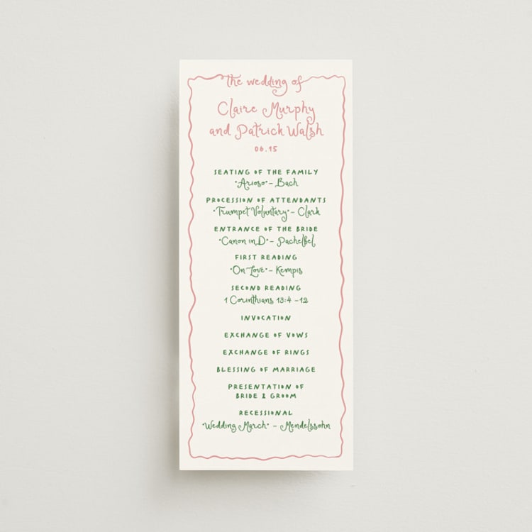 "Squiggly type" - Wedding Programs in Carnation by Creo Study - Front