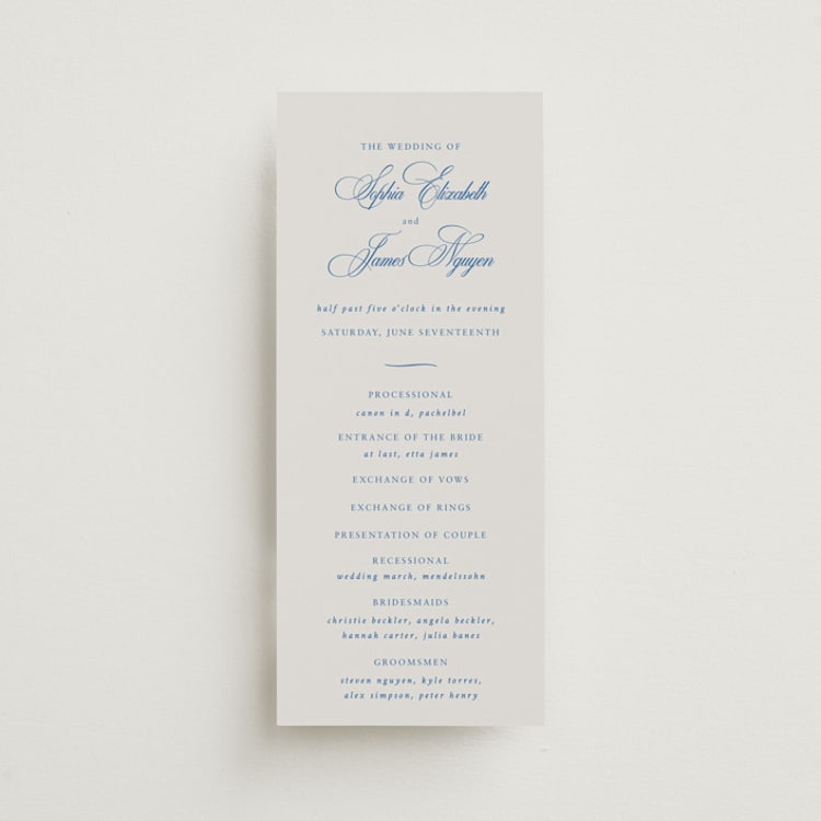 "Amalfi Blue" - Wedding Programs in Blue Mist by Design Lotus - Front