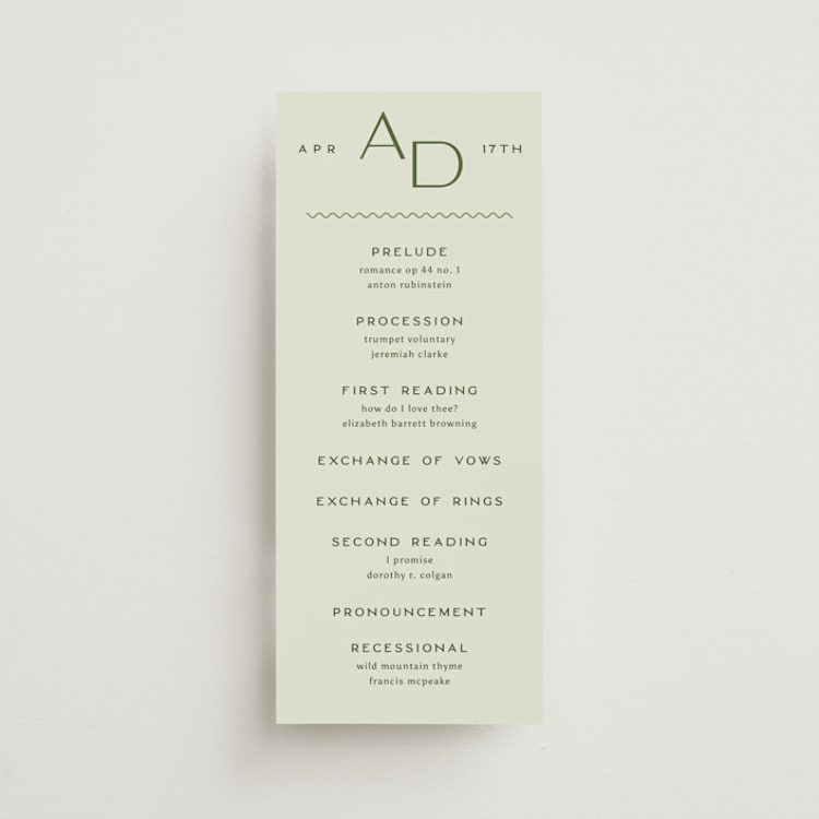 "Swoon" - Wedding Programs in Lemongrass by Sam Dubeau - Front