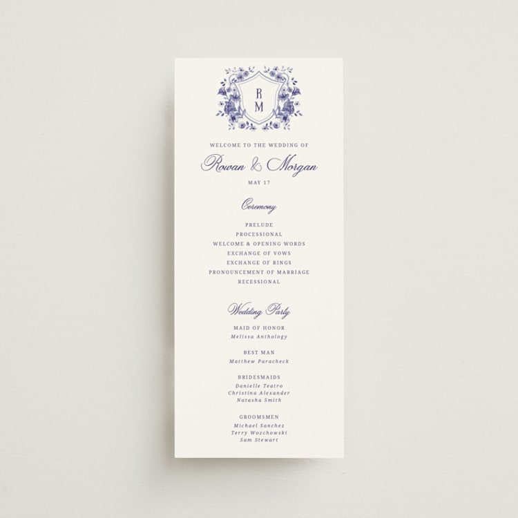 "Blooming Crest" - Wedding Programs in Plum by Cass Loh - Front