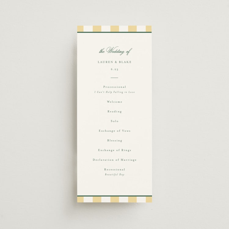 "Curved Frame" - Wedding Programs in Citrine by Emily Betts - Front