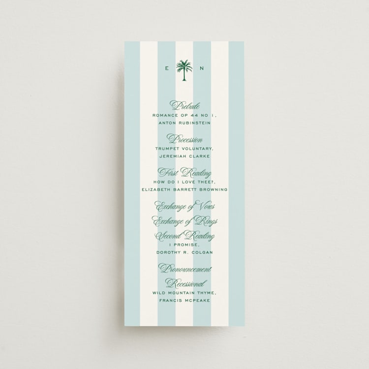 "Palm Stripes" - Wedding Programs in Low Tide by Susan Zinader - Front