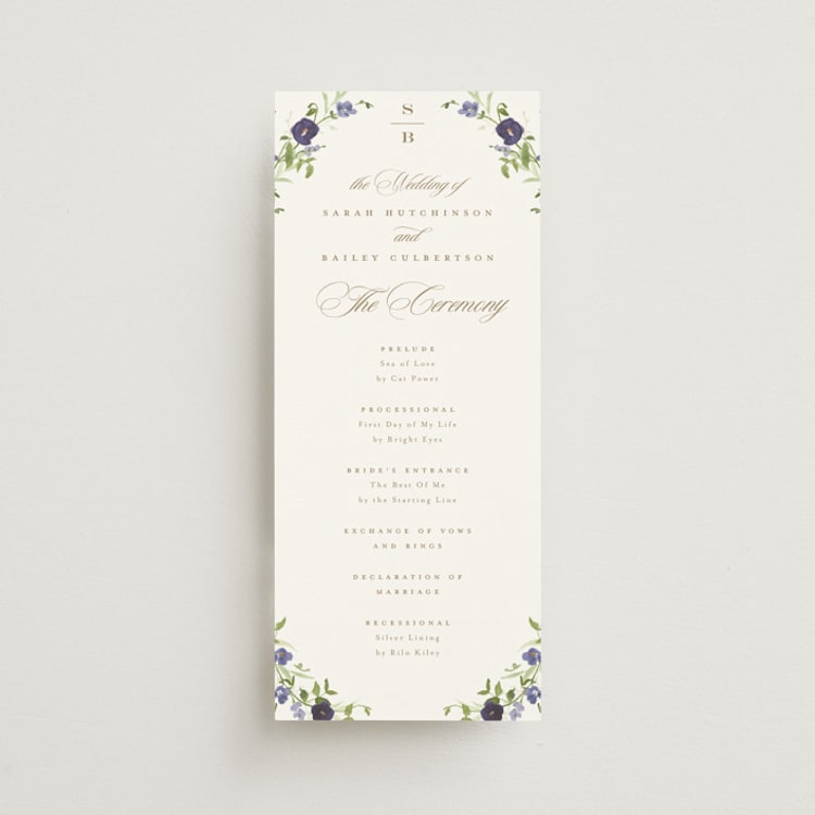 "Wildflower Trellis" - Wedding Programs in Iris by Everett Paper Goods - Front