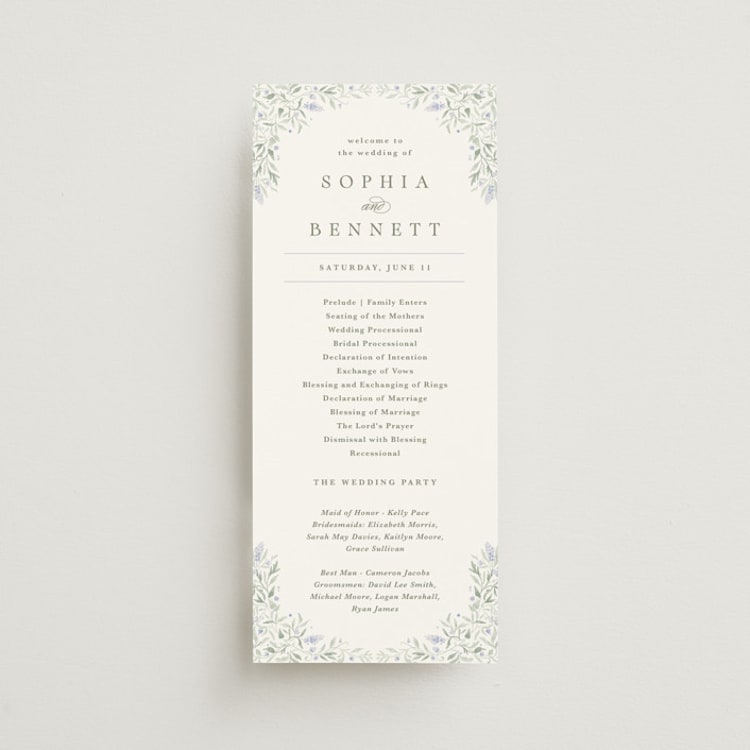 "Delicate Vines" - Wedding Programs in Periwinkle by Kristen Smith - Front
