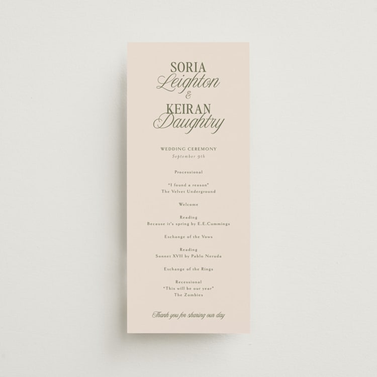 "Soria" - Wedding Programs in Meadow by Melanie Kosuge - Front