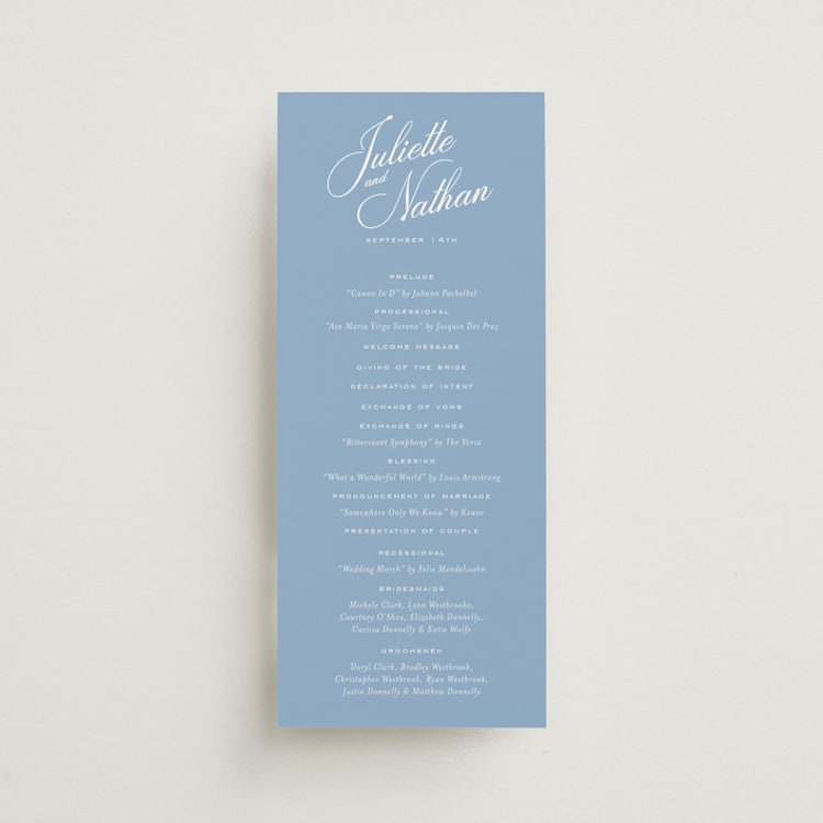 "Marenza" - Wedding Programs in Bluebell by Jessica Williams - Front