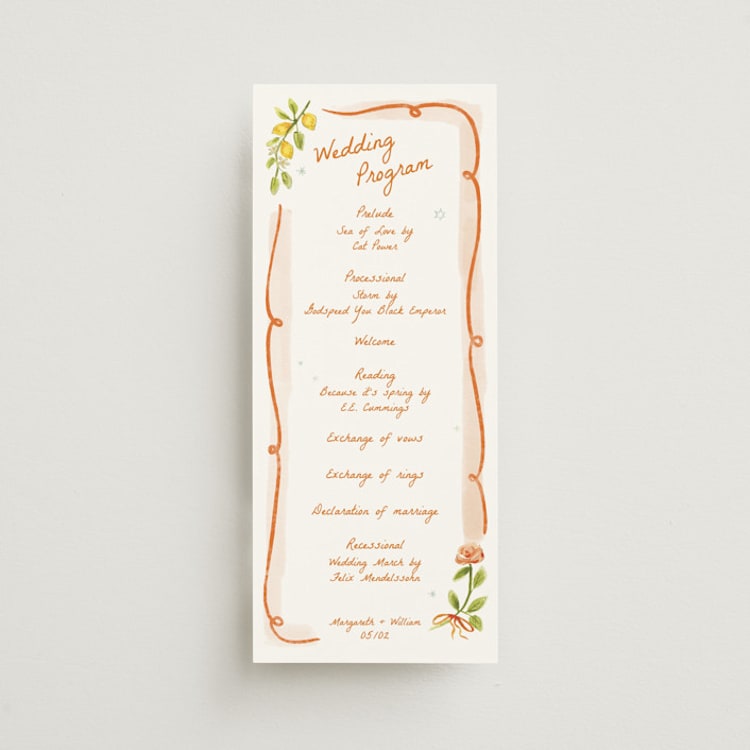 "Giardino" - Wedding Programs in Flame by Pati Cascino - Front