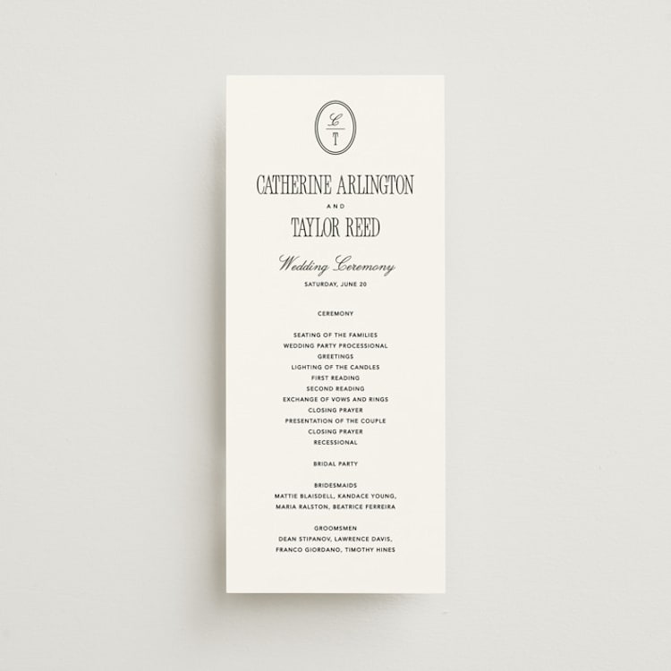 "Formal Minimalist" - Wedding Programs in Silk by Kelly Schmidt - Front