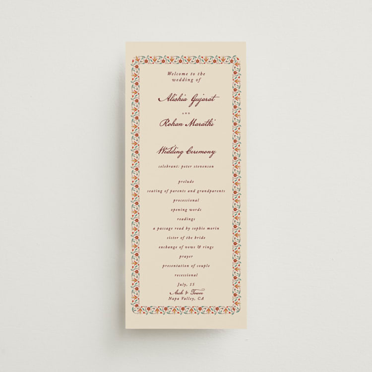 "Mughal Gardens" - Wedding Programs in Ivory by Sherley Ferreira - Front