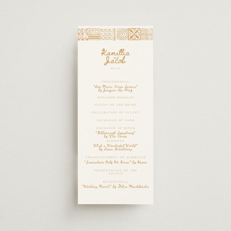 "Tribal Rythm" - Wedding Programs in Amber by Selima Akhter - Front