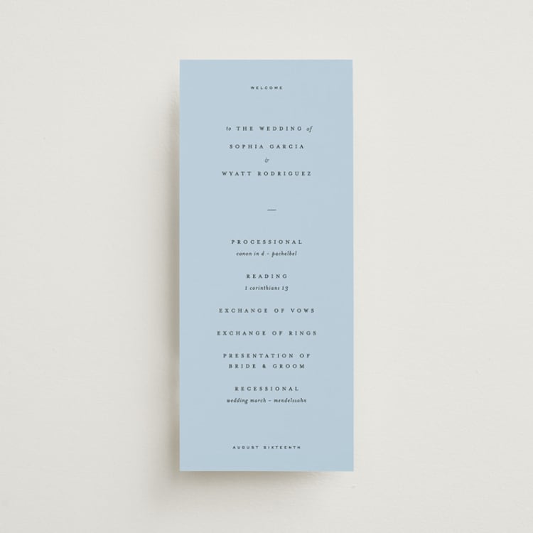 "Tarte Tatin" - Wedding Programs in Sky by Blustery August - Front