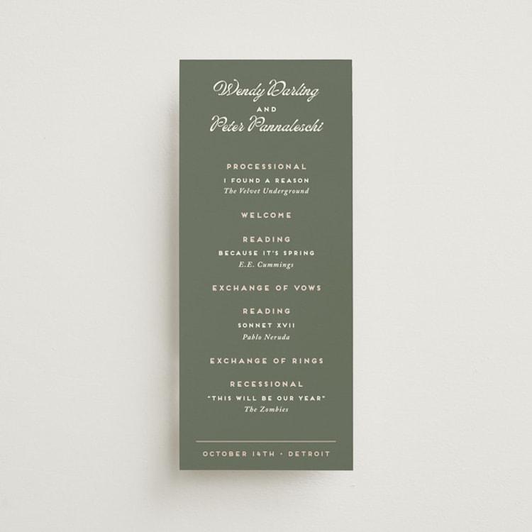 "Penumbra" - Wedding Programs in Garden by Snow and Ivy - Front