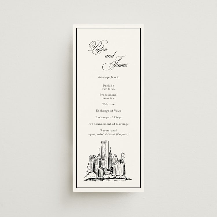 "New York Skyline" - Wedding Programs in Noir by Melinda Denison - Front