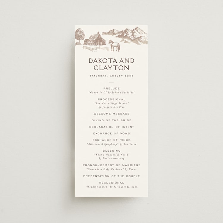 "Mountain Ranch Toile" - Wedding Programs in Leather by Jenna Holcomb - Front