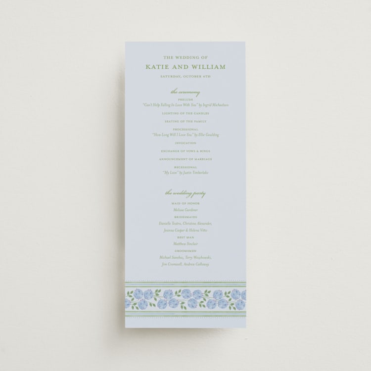 "Hydrangea Vines" - Wedding Programs in Coastal by Madhvi Samimi - Front