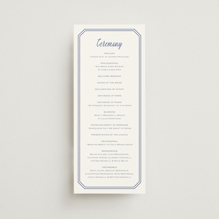 "Deluxe" - Wedding Programs in Blueberry by Carolyn MacLaren - Front
