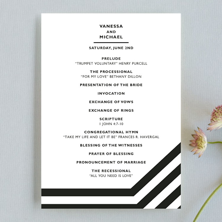 "Desenfadado" - Wedding Programs in Black Ink by Aspacia Kusulas - Front