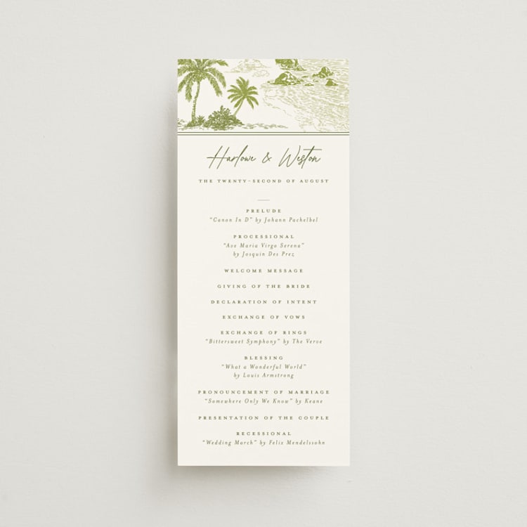 "West Coast Toile" - Wedding Programs in Palm by Jenna Holcomb - Front