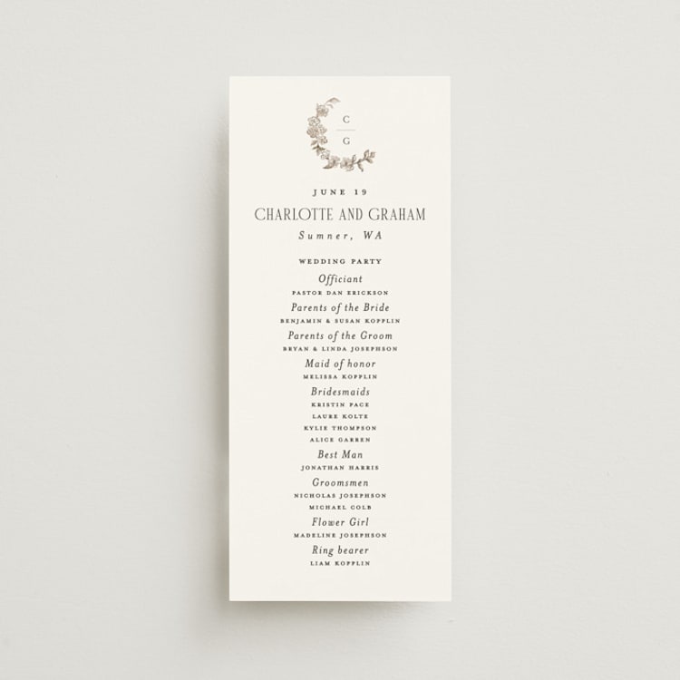 "Daphne" - Wedding Programs in Sephia by Itsy Belle Studio - Front