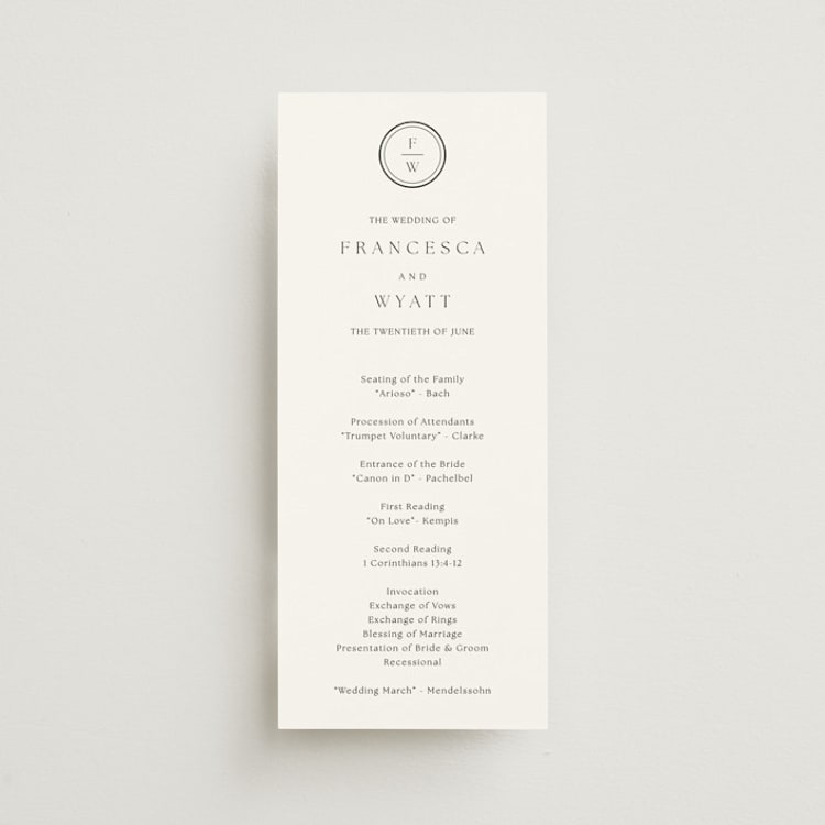 "Circle Monogram" - Wedding Programs in Cotton by Stacey Meacham - Front