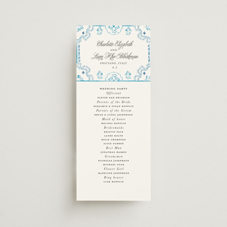 "Almafi" - Wedding Programs in Cerulean by Itsy Belle Studio - Front