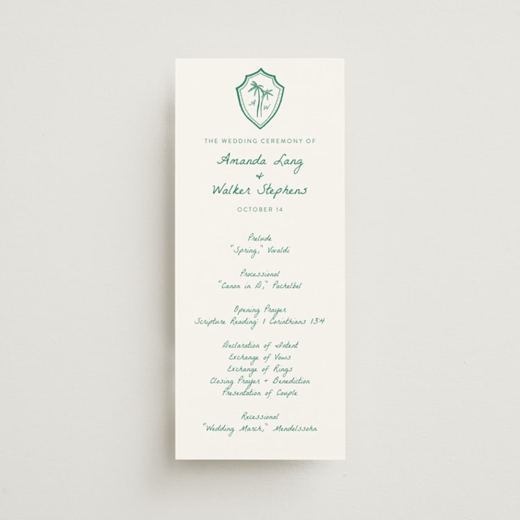 "Palm Tree Crest" - Wedding Programs in Palm by Erika Firm - Front