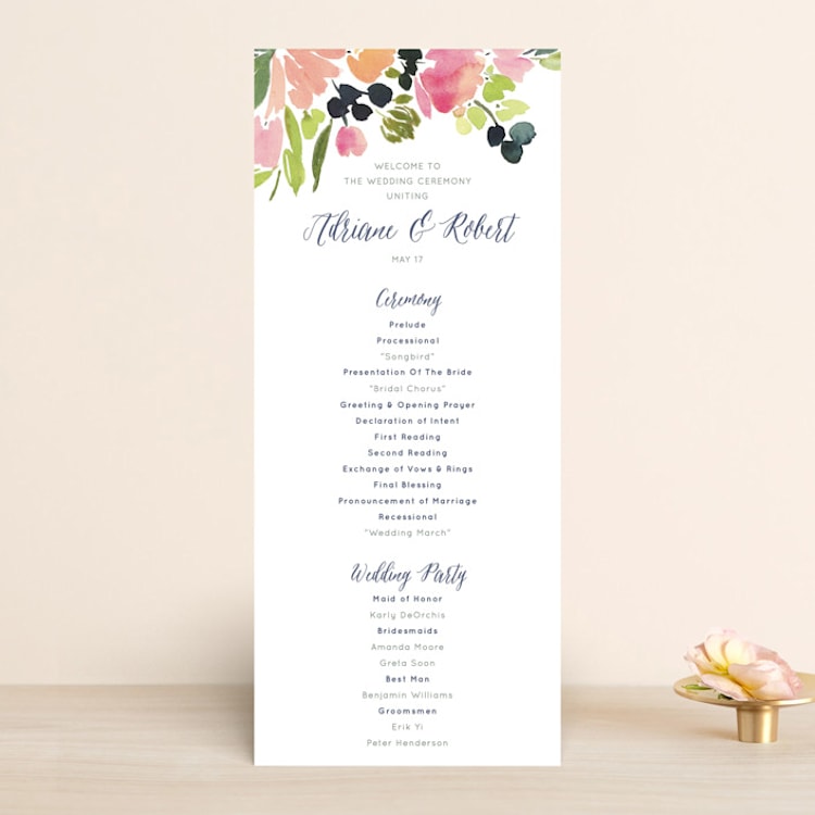"Watercolor Wreath" - Wedding Programs in Grapefruit by Yao Cheng Design - Front