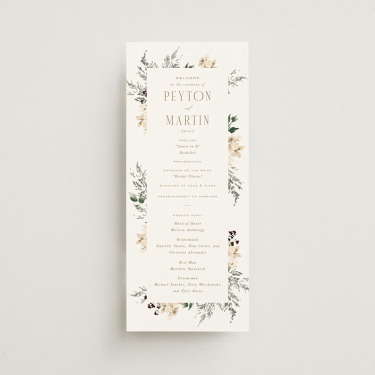 "Sprigs of Joy" - Wedding Programs in Pearl by Leah Bisch - Front
