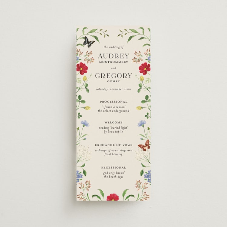 "Wild Meadow" - Wedding Programs in Elder Flower by Sarah Knight - Front