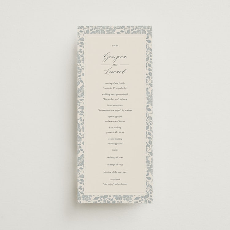 "Embroidered" - Wedding Programs in Dusty Blue by Jen Owens - Front