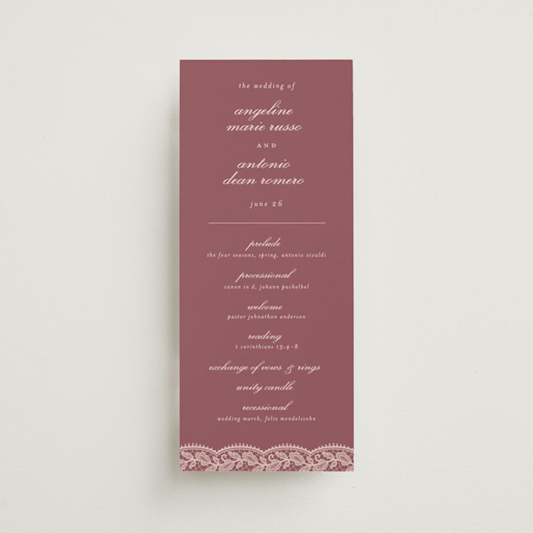 "Chantilly" - Wedding Programs in Mauve by Erica Krystek - Front