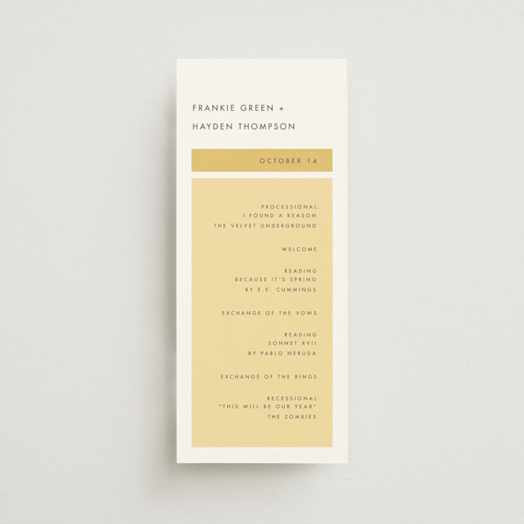 "Colorfield" - Wedding Programs in Buttercup by Snow and Ivy - Front