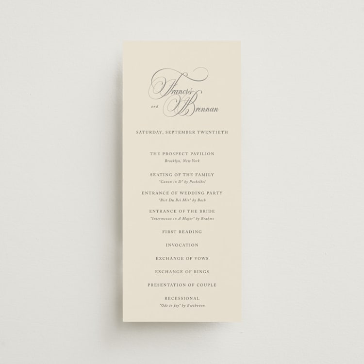 "Wonderful Tonight" - Wedding Programs in Oreo Creme by Design Lotus - Front