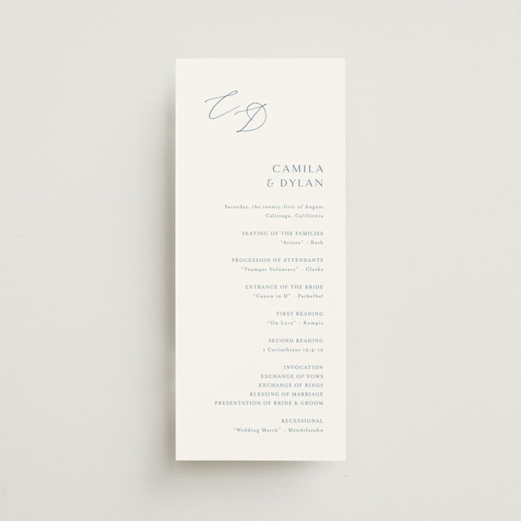 "Graceful" - Wedding Programs in Dusty Blue by Jennifer Postorino - Front