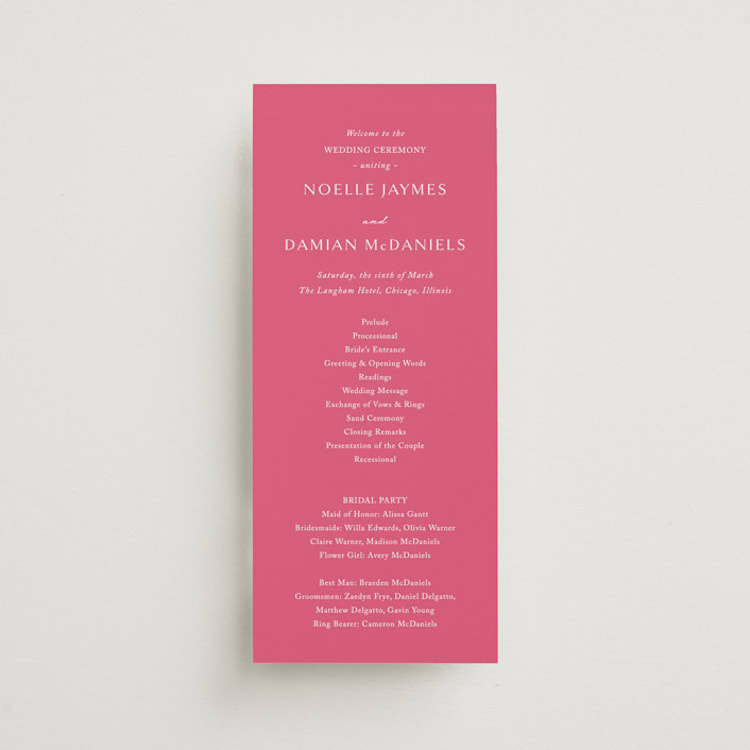 "Everlasting" - Wedding Programs in Carnation by Jennifer Postorino - Front