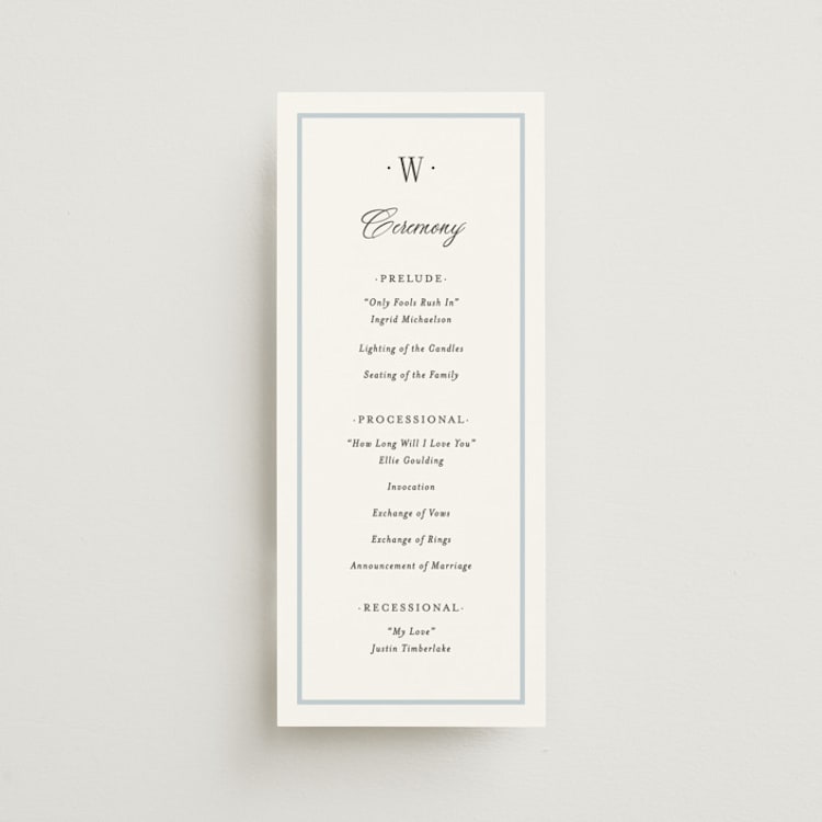 "Dotted Classic" - Wedding Programs in Hydrangea by Carolyn MacLaren - Front