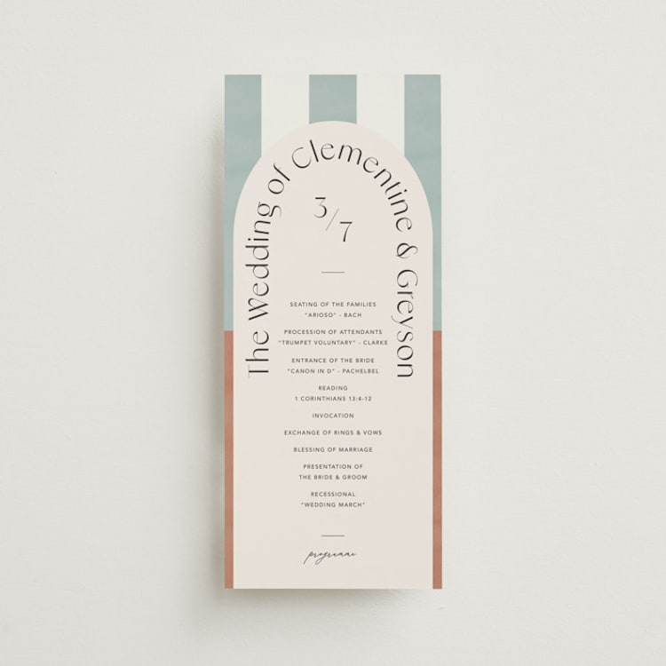"Trois" - Wedding Programs in Almond by Blustery August - Front