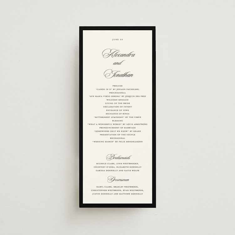 "Black Tie" - Wedding Programs in Ink by That Girl Press - Front