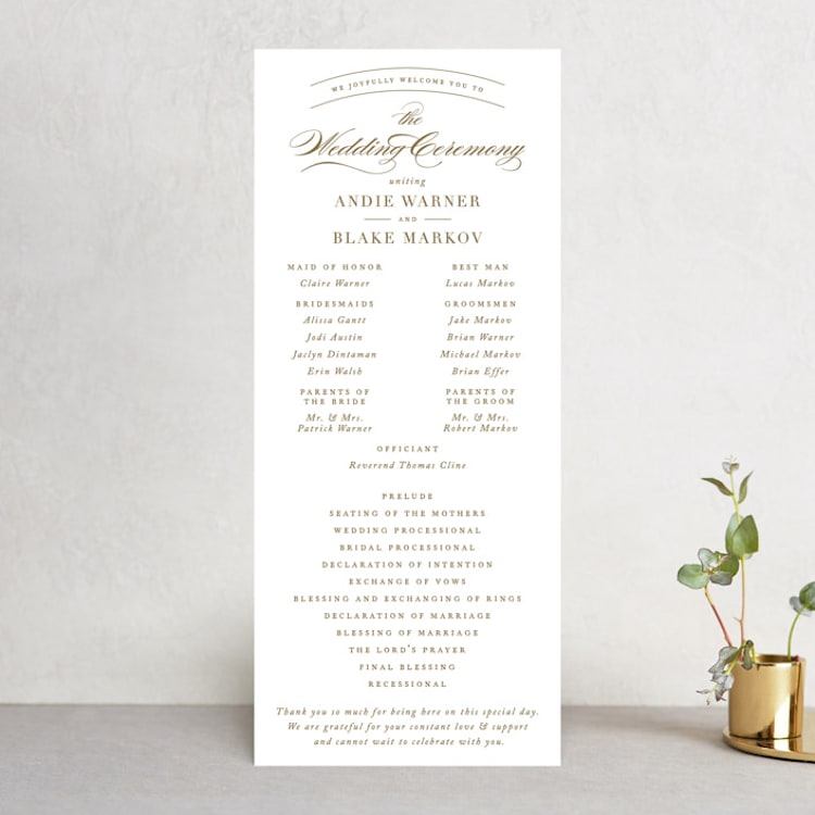 "divine" - Wedding Programs in Gilded Gold by Jennifer Postorino - Front