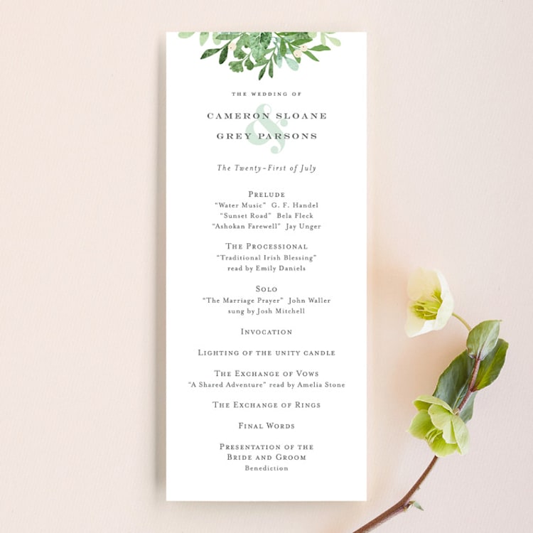 "Leafy ampersand" - Wedding Programs in Mint Leaf by Jennifer Wick - Front